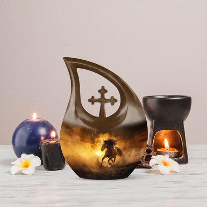 10-inch Horse-themed Cross Drop memorial urn