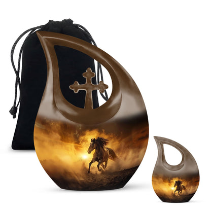 10-inch Horse-themed Cross Drop memorial urn