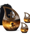 10-inch Horse-themed Cross Drop memorial urn