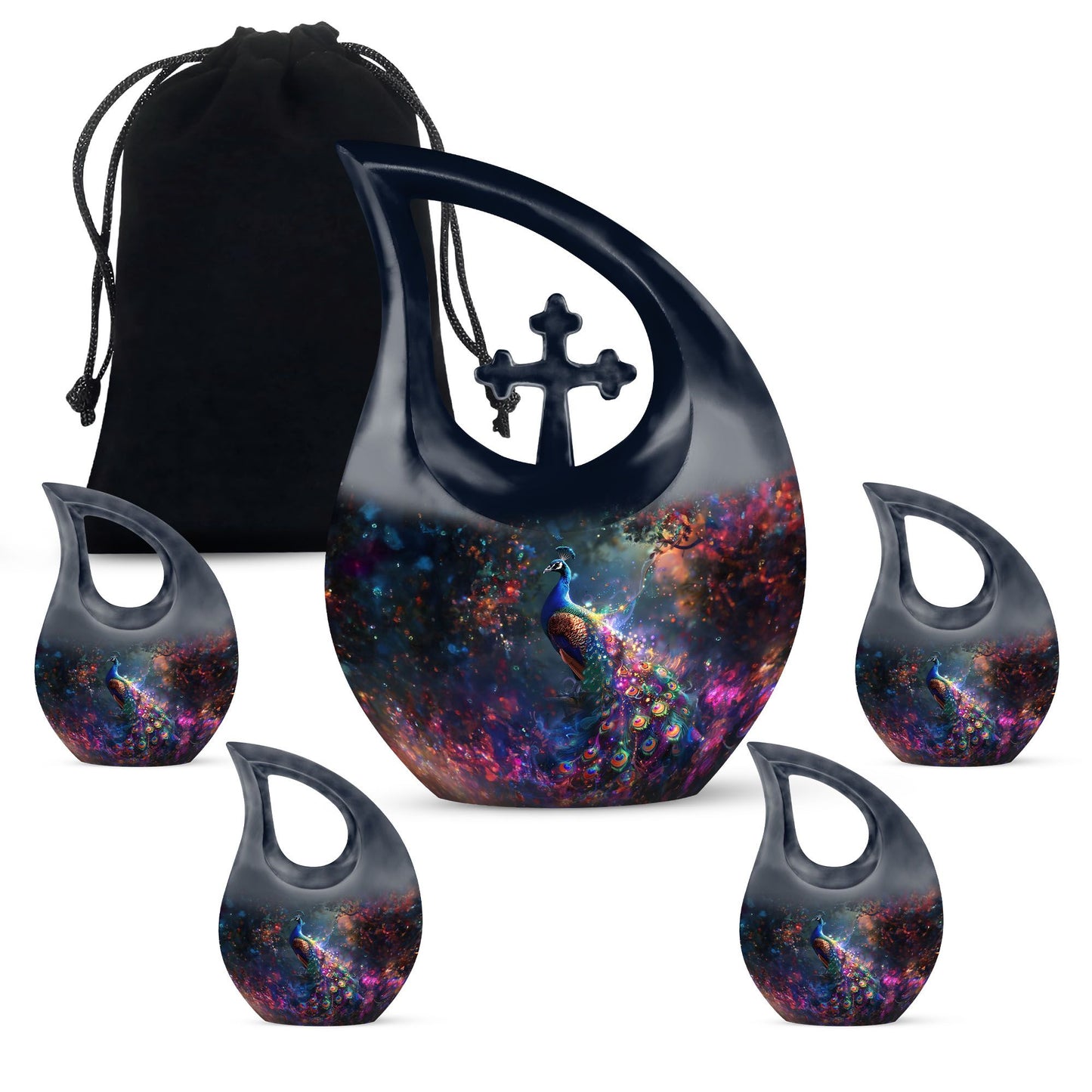 10-inch peacock theme cross drop urn