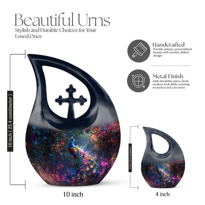 10-inch peacock theme cross drop urn