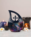 10-inch peacock theme cross drop urn