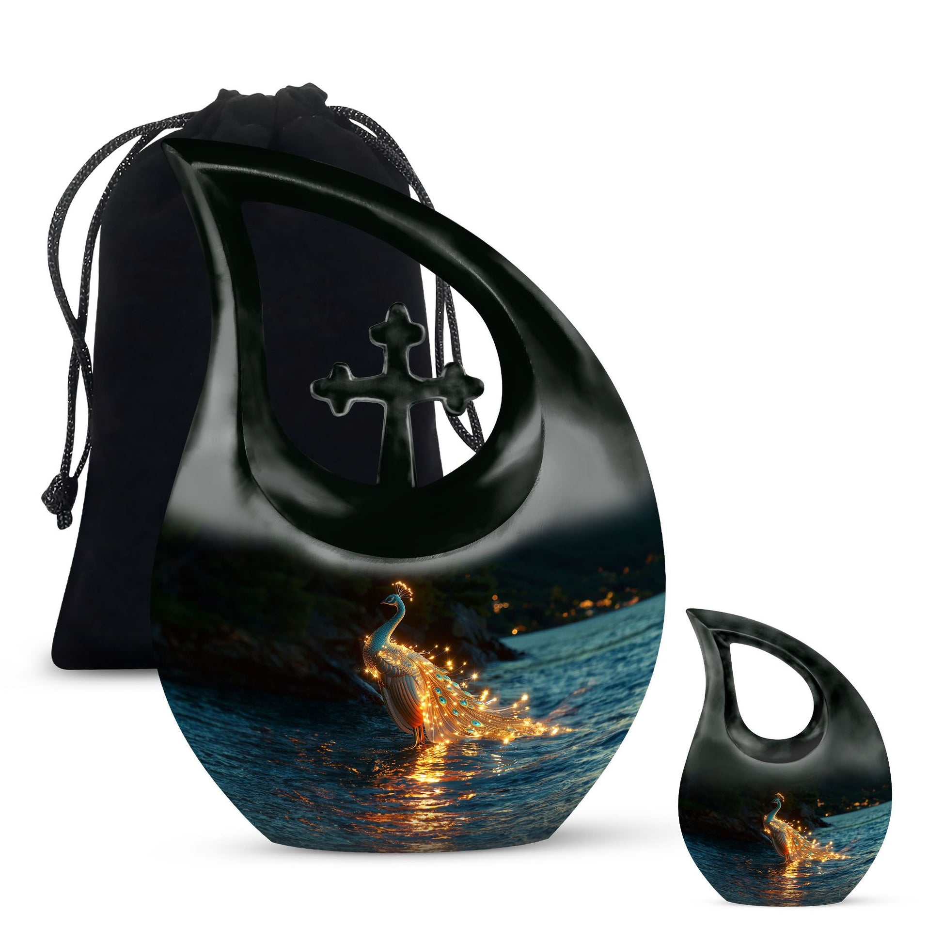 Peacock Theme Large Urn With 1 Keepsake Urn