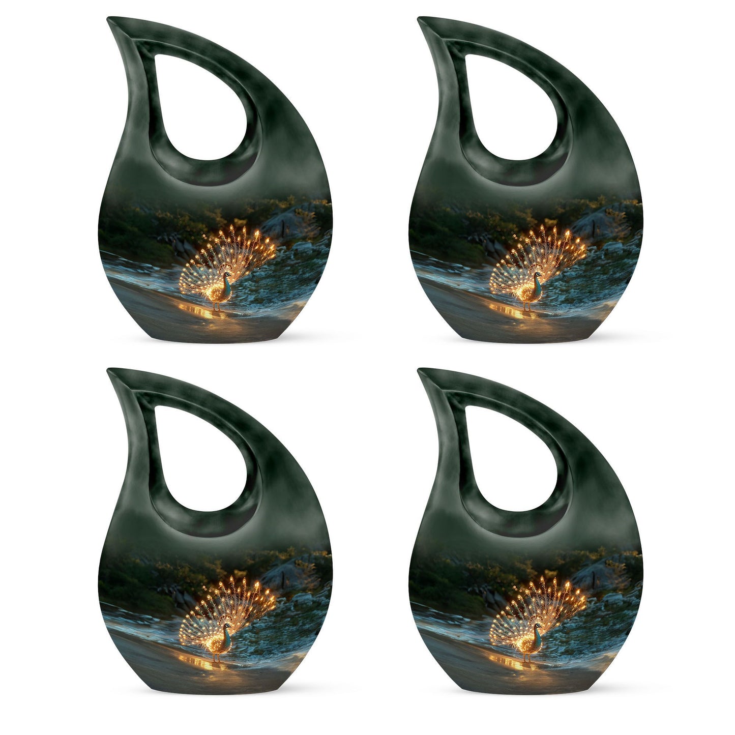 10-inch peacock-themed small cremation urn