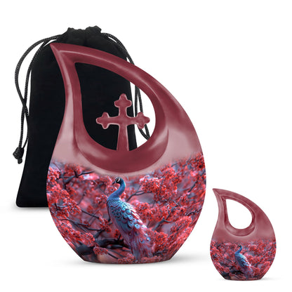 Peacock Theme Large Urn With 1 Keepsake Urn