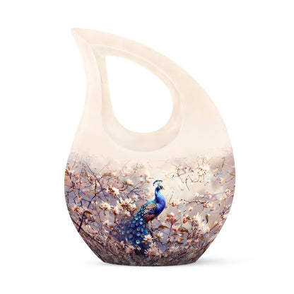 Double peacock urn with cross drop design