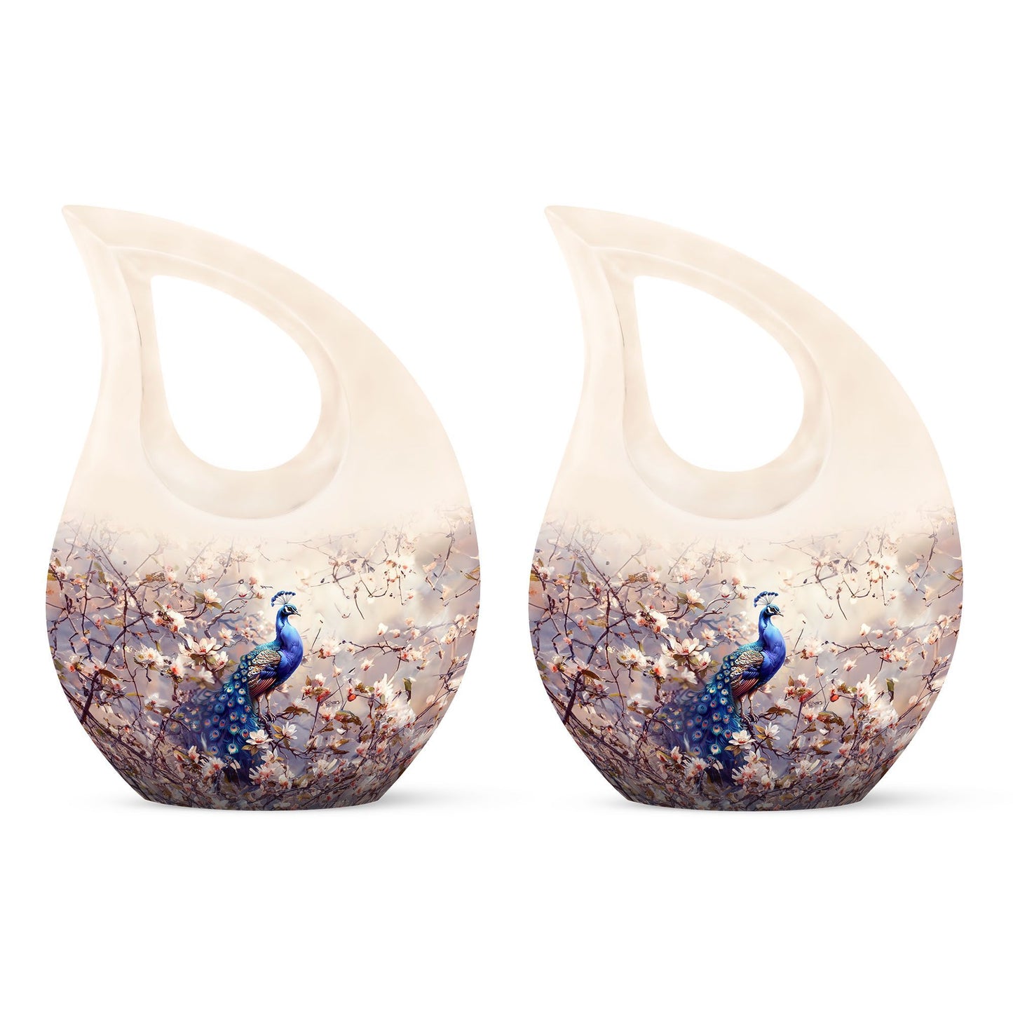 Double peacock urn with cross drop design