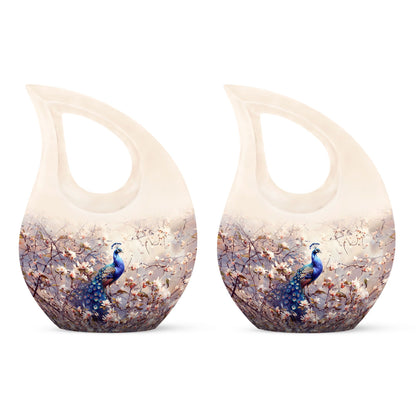 Double peacock urn with cross drop design