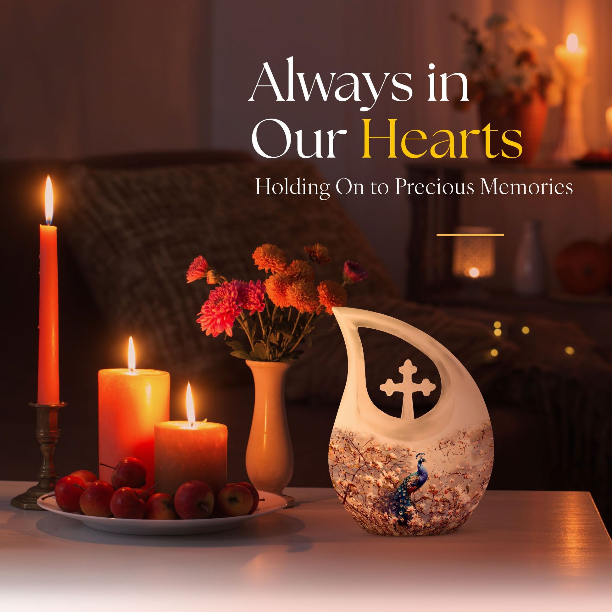 Double peacock urn with cross drop design