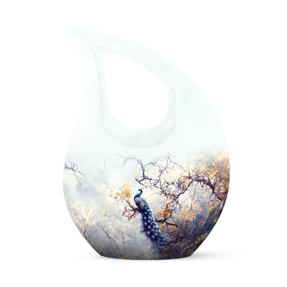 10 inch Peacock themed Cross Drop cremation urn