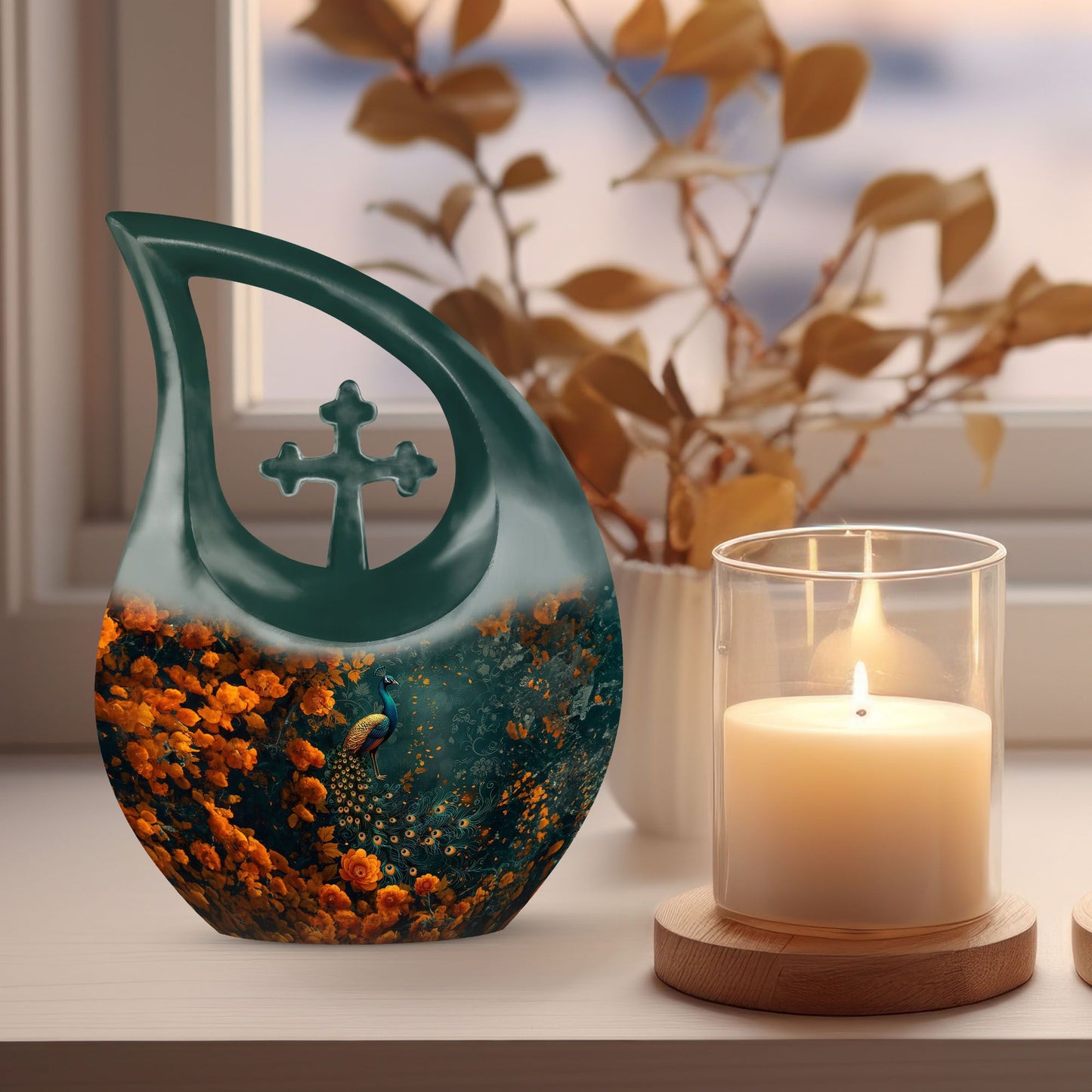 10 inch aluminium Peacock Urn 