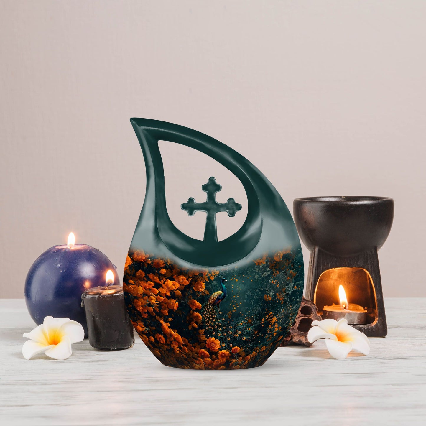10 inch aluminium Peacock Urn 