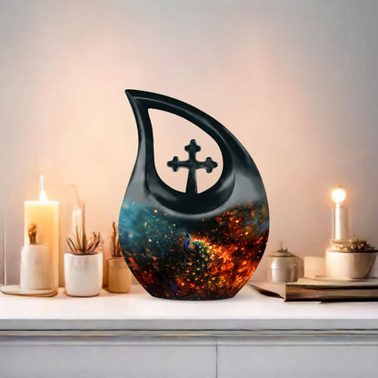 10 Inch Peacock Cross Drop Urn