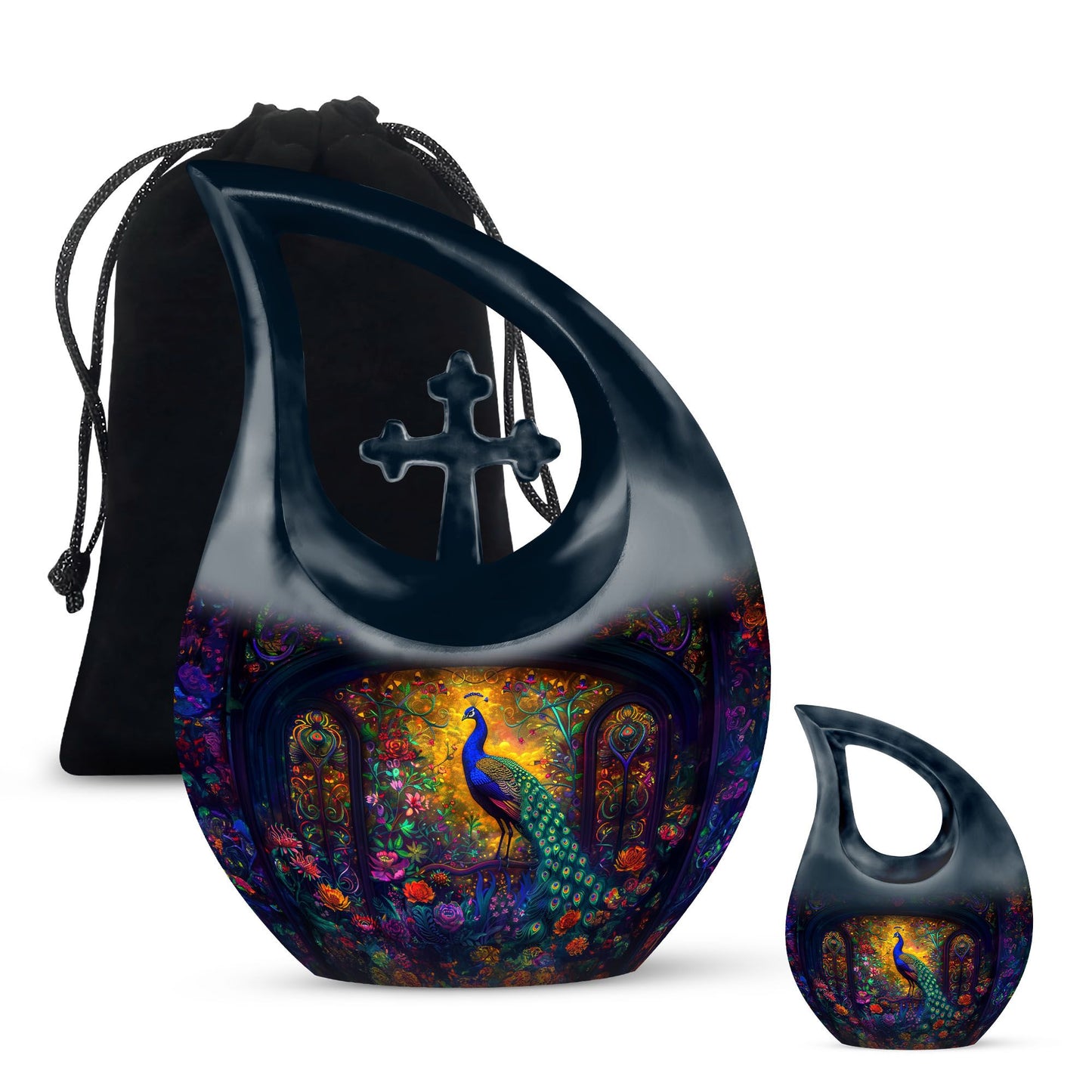 10-inch Peacock theme Cross Drop Cremation Urn