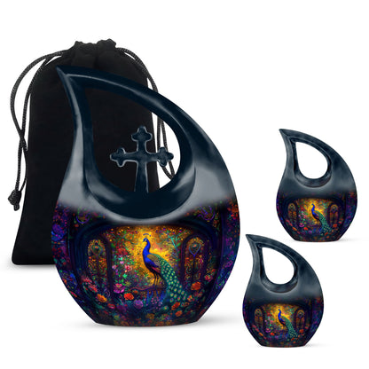 10-inch Peacock theme Cross Drop Cremation Urn