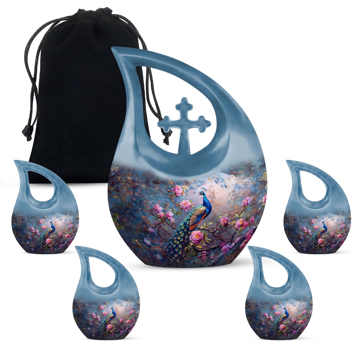 10-inch Peacock Urn with Cross Drop design