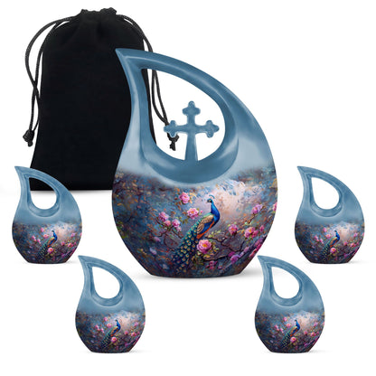 10-inch Peacock Urn with Cross Drop design