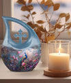 10-inch Peacock Urn with Cross Drop design