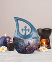 10-inch Peacock Urn with Cross Drop design