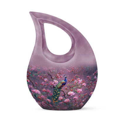 10-inch Pink Peacock Urn with Cross Drop Design,