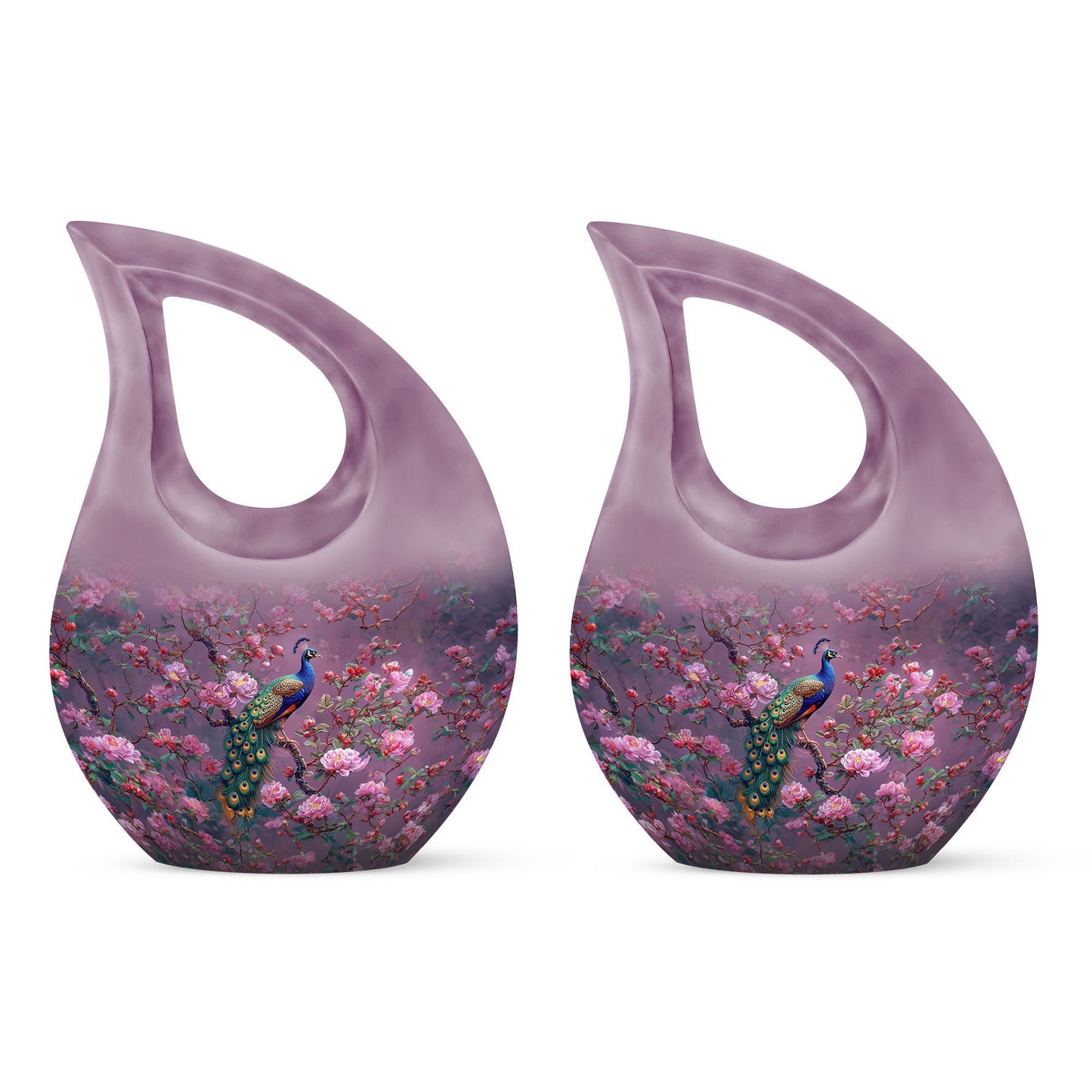 10-inch Pink Peacock Urn with Cross Drop Design,