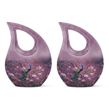10-inch Pink Peacock Urn with Cross Drop Design,