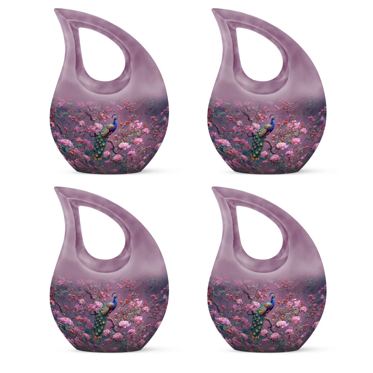 10-inch Pink Peacock Urn with Cross Drop Design,