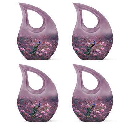 10-inch Pink Peacock Urn with Cross Drop Design,