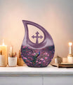 10-inch Pink Peacock Urn with Cross Drop Design,