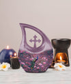 10-inch Pink Peacock Urn with Cross Drop Design,