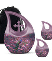 10-inch Pink Peacock Urn with Cross Drop Design,