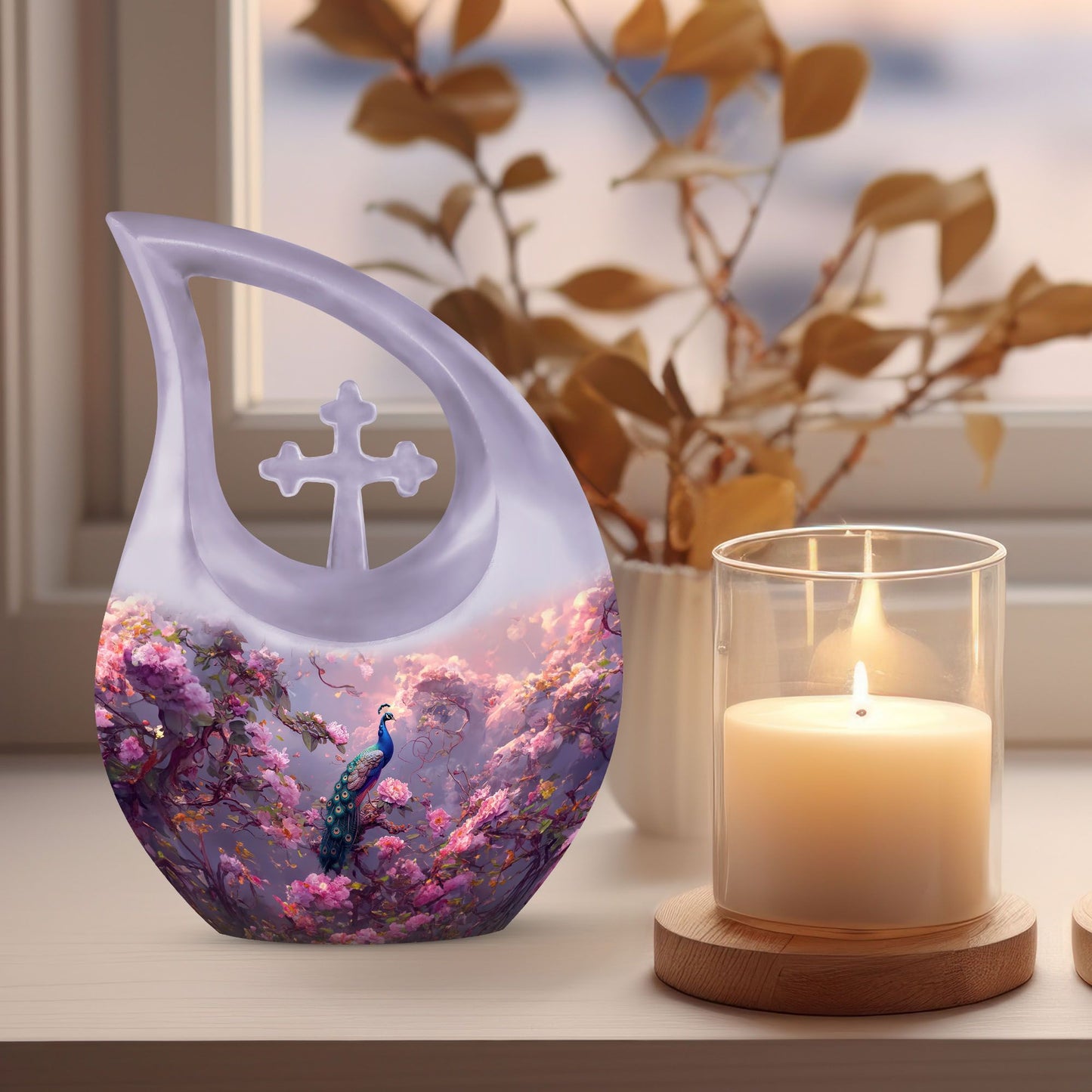 Large 10-inch Peacock themed Cross Drop-design