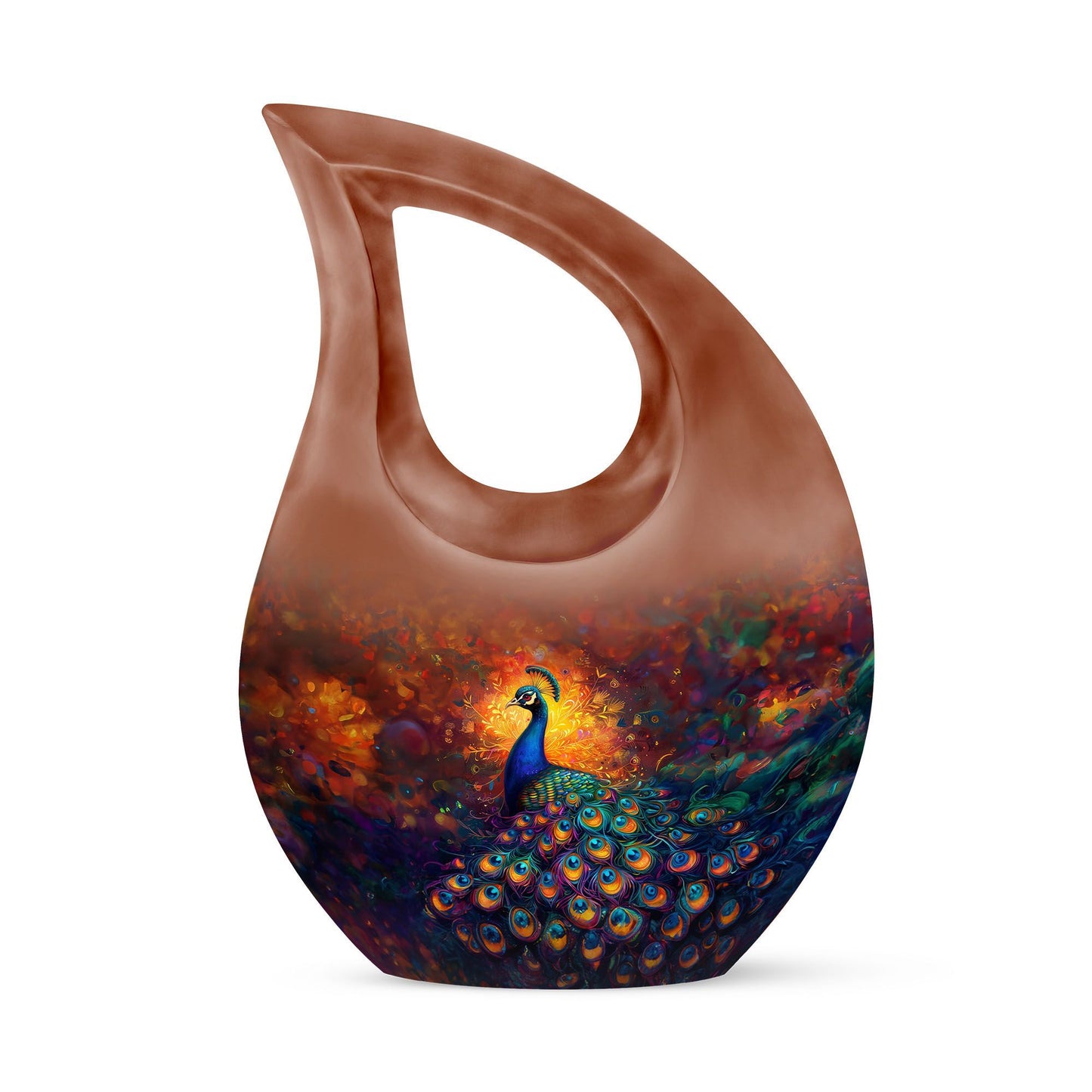 10-inch Large Peacock Urn with Cross Drop design,