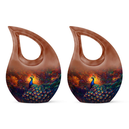 10-inch Large Peacock Urn with Cross Drop design,