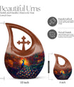 10-inch Large Peacock Urn with Cross Drop design,
