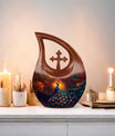 10-inch Large Peacock Urn with Cross Drop design,