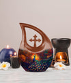 10-inch Large Peacock Urn with Cross Drop design,