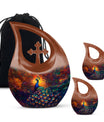 10-inch Large Peacock Urn with Cross Drop design,
