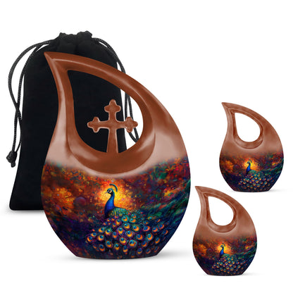 10-inch Large Peacock Urn with Cross Drop design,