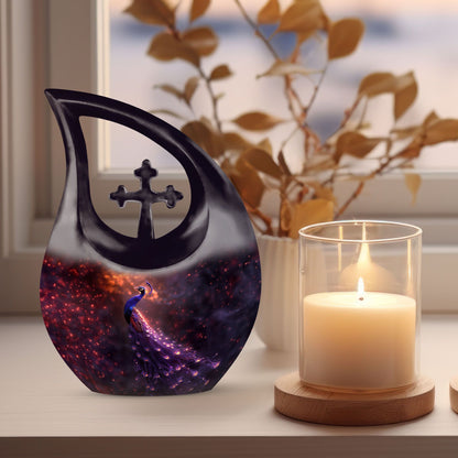 10-inch Cross Drop Peacock Urn