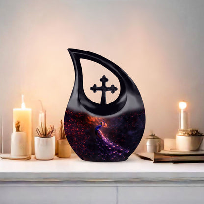 10-inch Cross Drop Peacock Urn