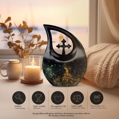 10-inch Peacock themed aluminium urn with Cross Drop design 