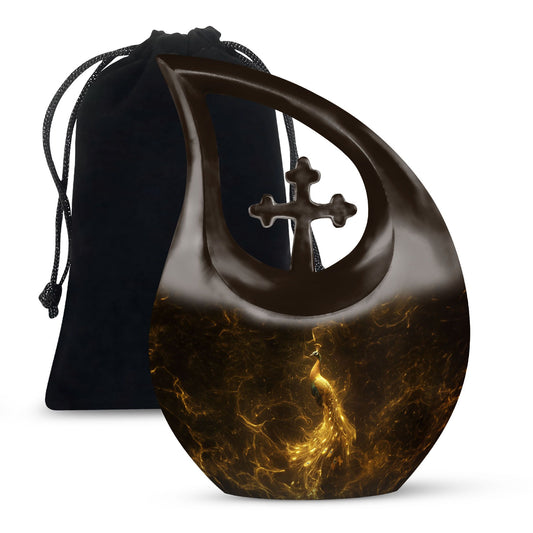 10-inch custom mom peacock urn with cross drop design, 