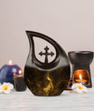 10-inch custom mom peacock urn with cross drop design, 