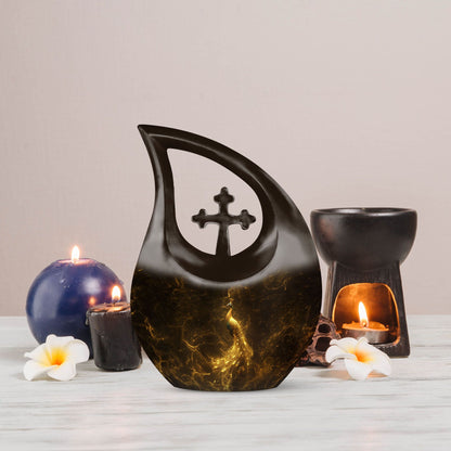 10-inch custom mom peacock urn with cross drop design, 