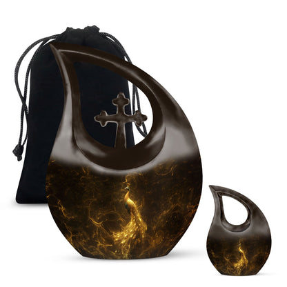10-inch custom mom peacock urn with cross drop design, 