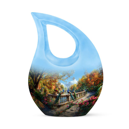 10-inch Aluminium Peacock Urn with Cross Drop design