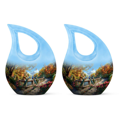 10-inch Aluminium Peacock Urn with Cross Drop design