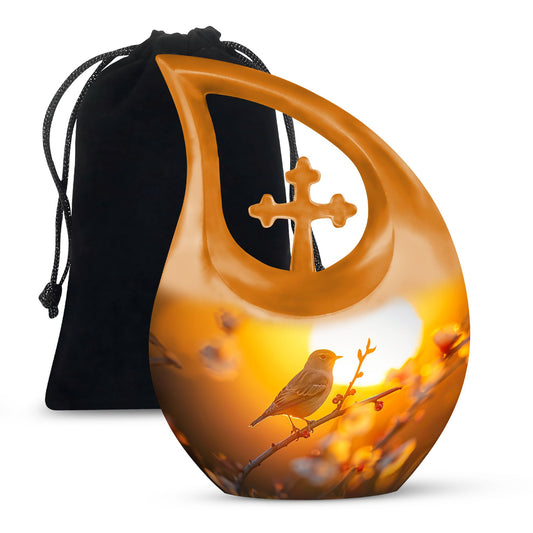 10 inch Sparrow themed Cross Drop design Memorial urn 