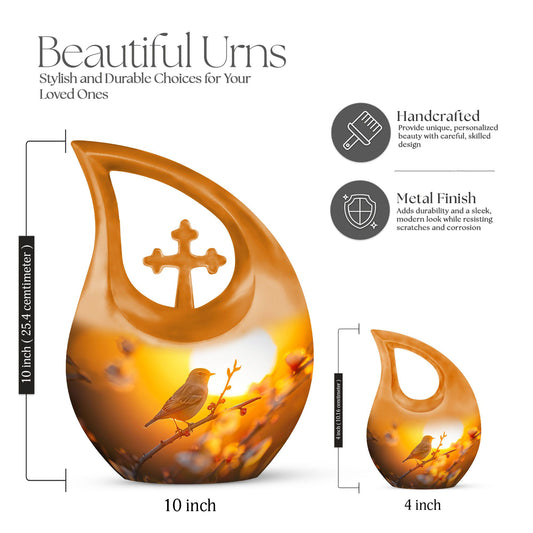 10 inch Sparrow themed Cross Drop design Memorial urn 